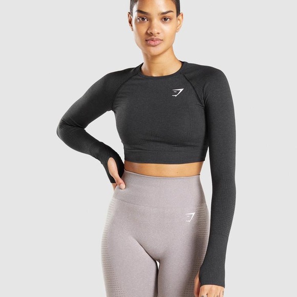Gymshark Tops - Gymshark Vital Seamless Crop Top Black Marl